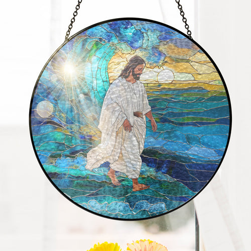 Jesus Christ Stained Glass Suncatcher – Inspirational Handcrafted Religious Window Decor for Evergreen Spiritual Home and Gift