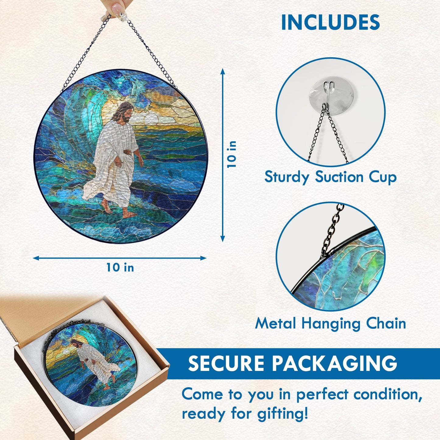 Jesus Christ Stained Glass Suncatcher – Inspirational Handcrafted Religious Window Decor for Evergreen Spiritual Home and Gift