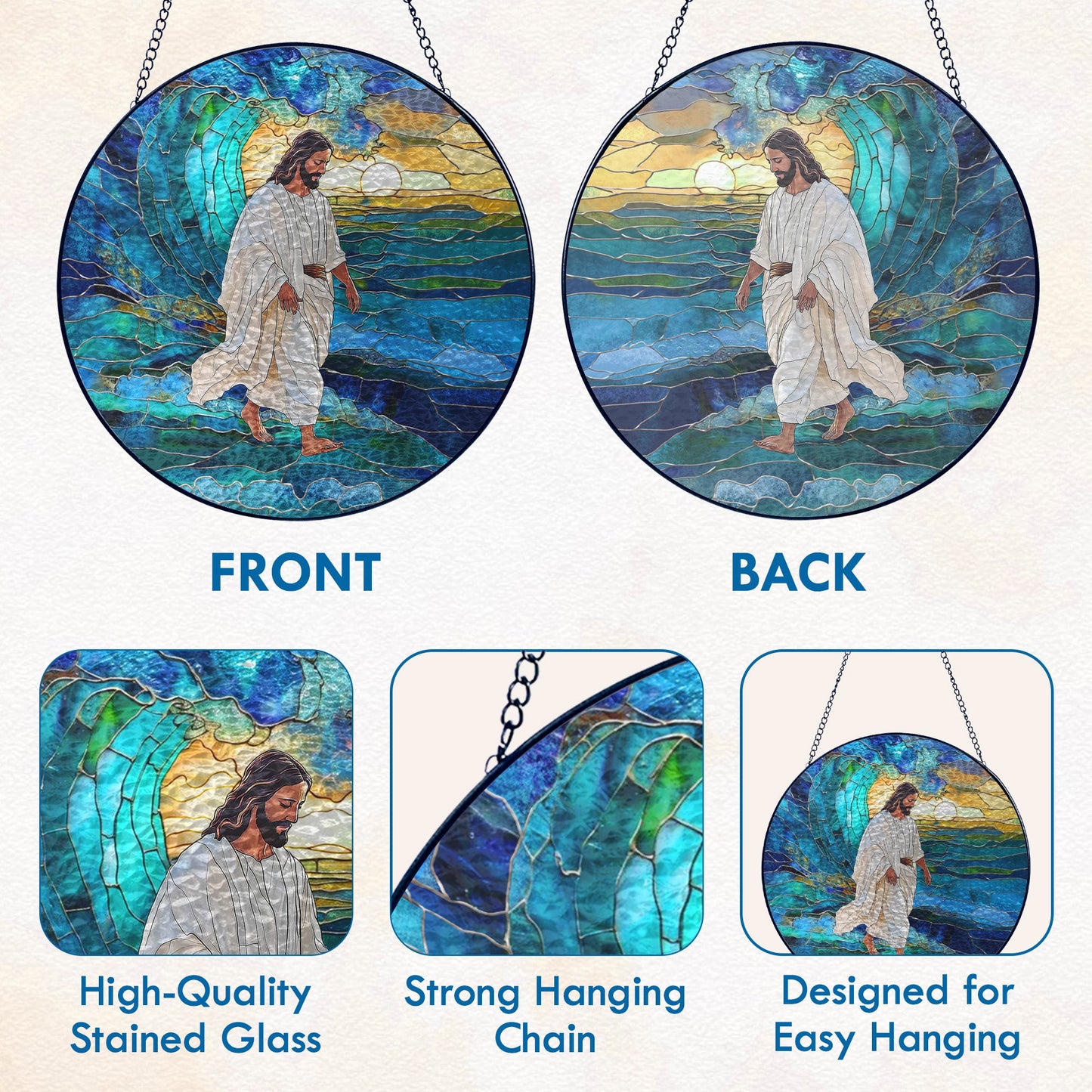 Jesus Christ Stained Glass Suncatcher – Inspirational Handcrafted Religious Window Decor for Evergreen Spiritual Home and Gift