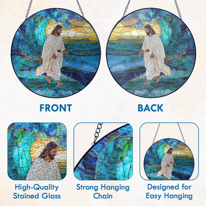 Jesus Christ Stained Glass Suncatcher – Inspirational Handcrafted Religious Window Decor for Evergreen Spiritual Home and Gift