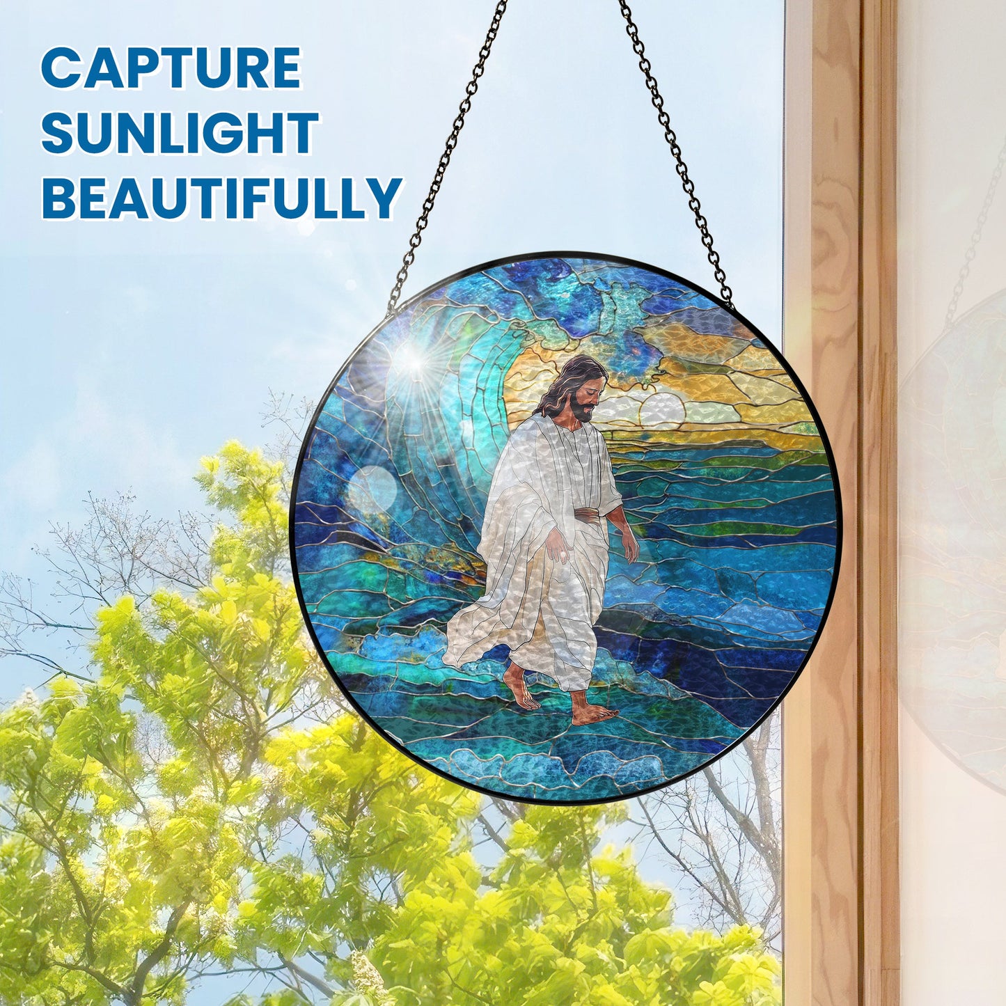 Jesus Christ Stained Glass Suncatcher – Inspirational Handcrafted Religious Window Decor for Evergreen Spiritual Home and Gift