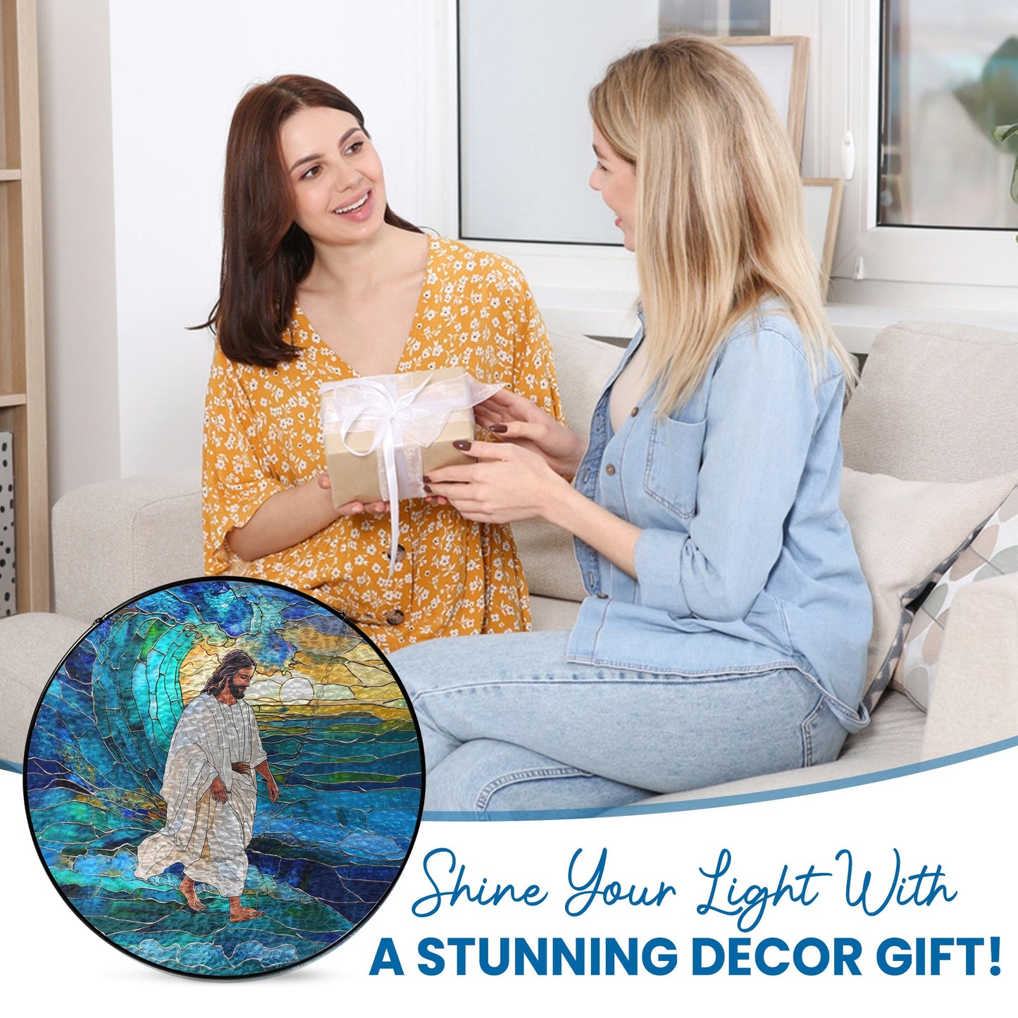 Jesus Christ Stained Glass Suncatcher – Inspirational Handcrafted Religious Window Decor for Evergreen Spiritual Home and Gift