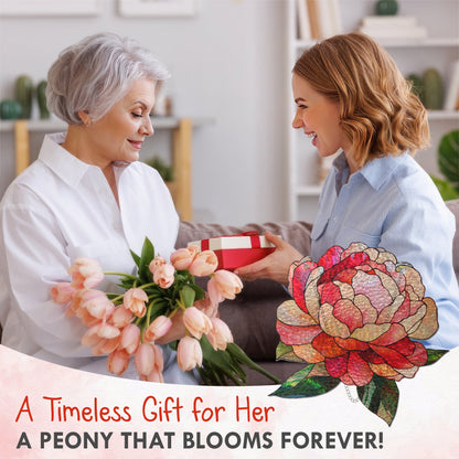 Peony Stained Glass Suncatcher – Handmade Evergreen Flower Window Decor, Vibrant Artistic Hanging Gift for Home and Garden