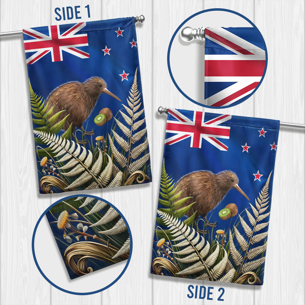 New Zealand Kiwi Bird and Fern Flag