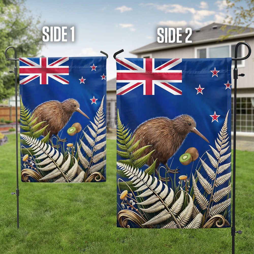 New Zealand Kiwi Bird and Fern Flag
