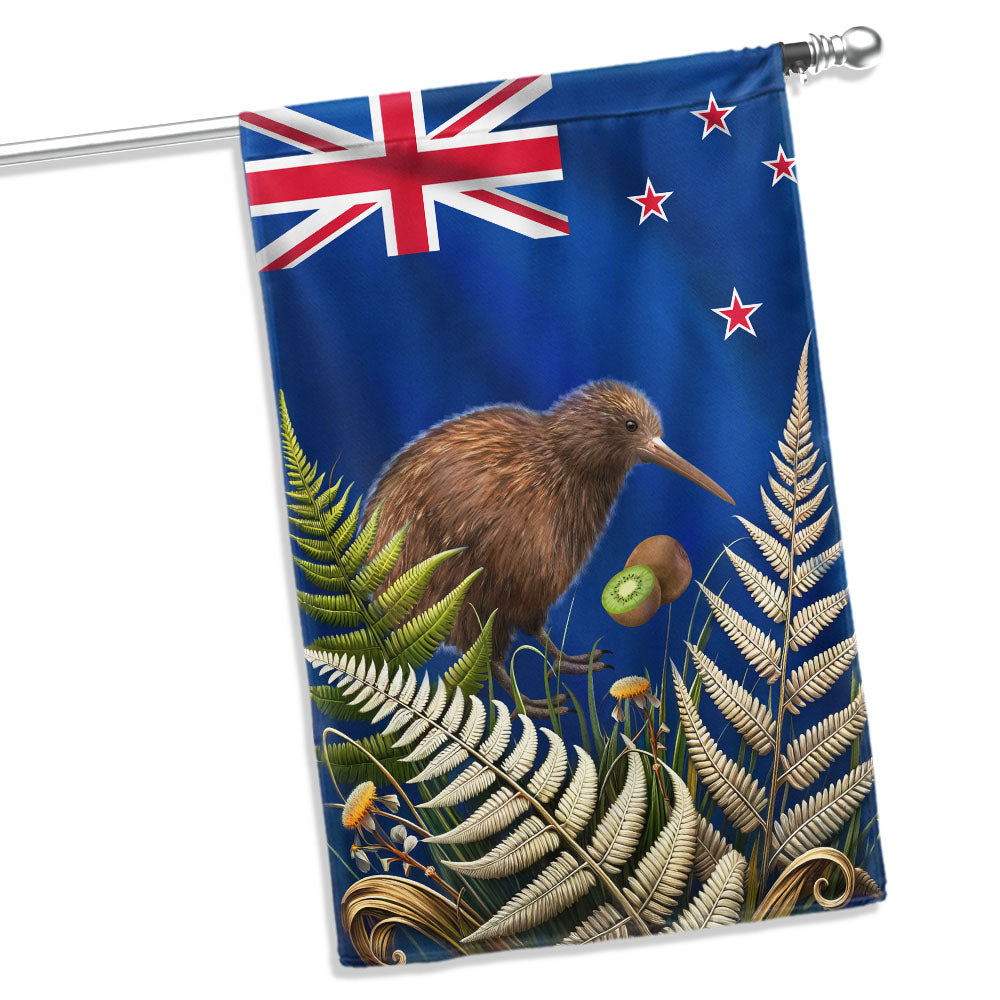 New Zealand Kiwi Bird and Fern Flag