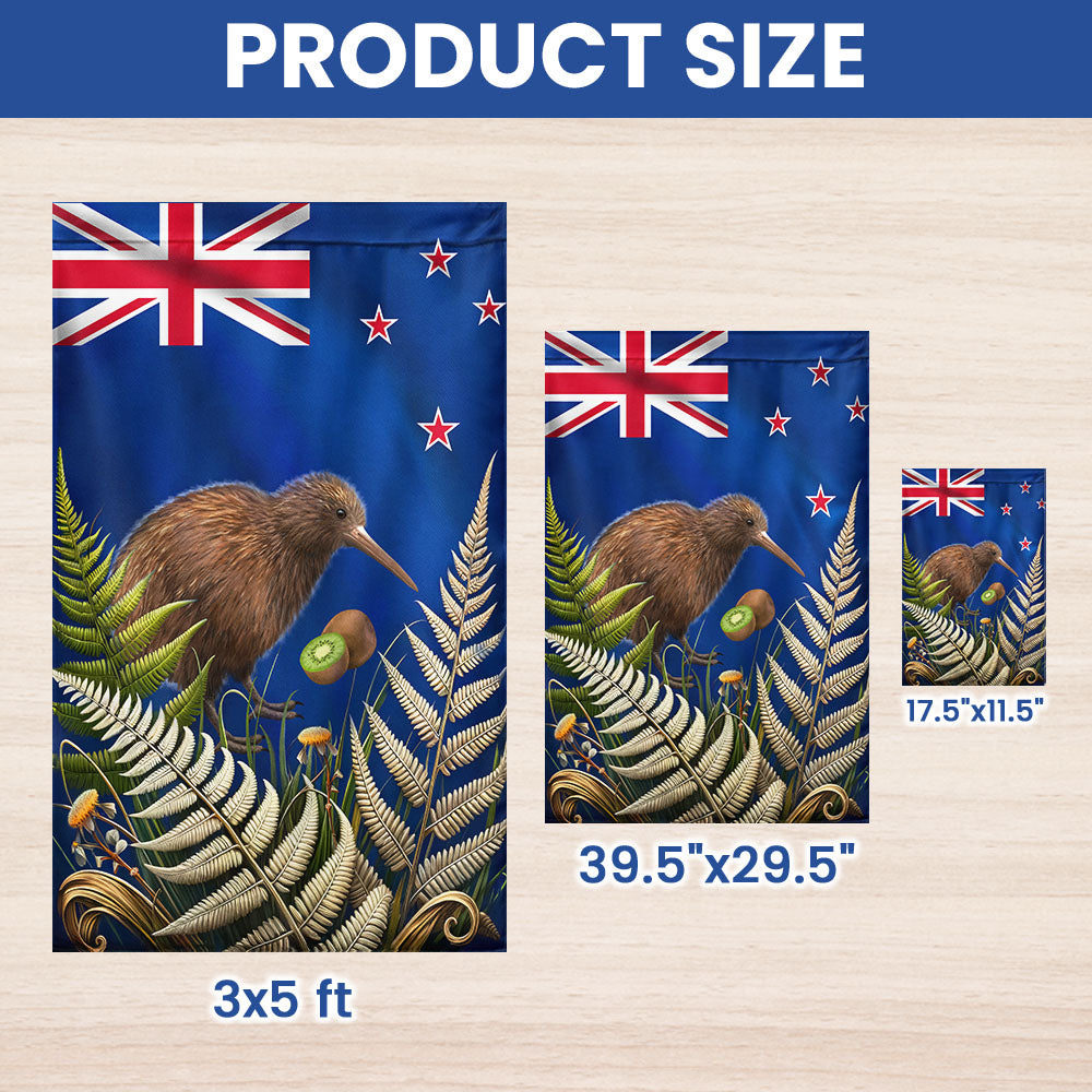 New Zealand Kiwi Bird and Fern Flag