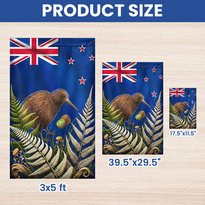 New Zealand Kiwi Bird and Fern Flag