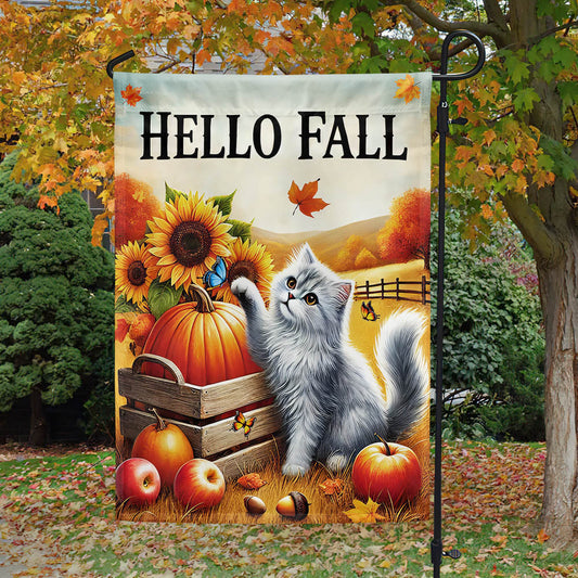 Cat Fall Thanksgiving Hello Fall Flag