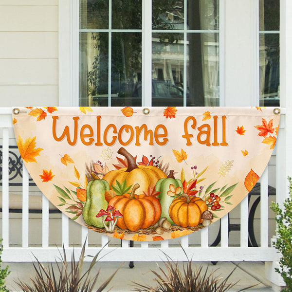 Fall Welcome Autumn Harvest Pumpkins Welcome Fall Non-Pleated Fan Flag