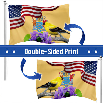 New Jersey State Eastern Goldfinch Bird and Purple Violet Flower Grommet Flag
