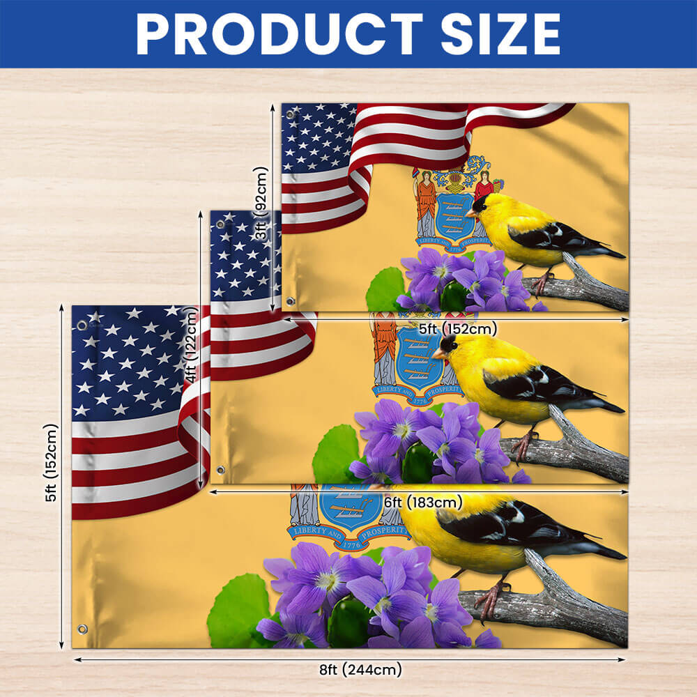 New Jersey State Eastern Goldfinch Bird and Purple Violet Flower Grommet Flag