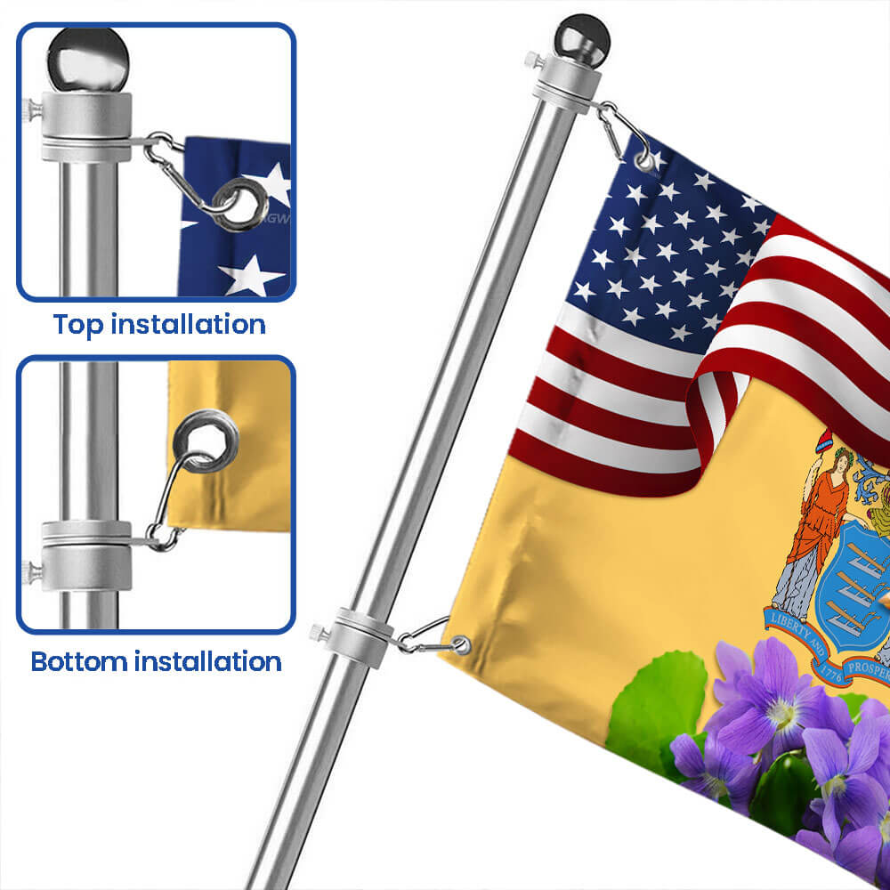 New Jersey State Eastern Goldfinch Bird and Purple Violet Flower Grommet Flag