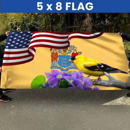 New Jersey State Eastern Goldfinch Bird and Purple Violet Flower Grommet Flag