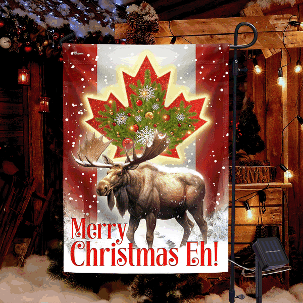 Canada Merry Christmas Eh Canada Moose Solar LED Garden Flag MLN2059SF