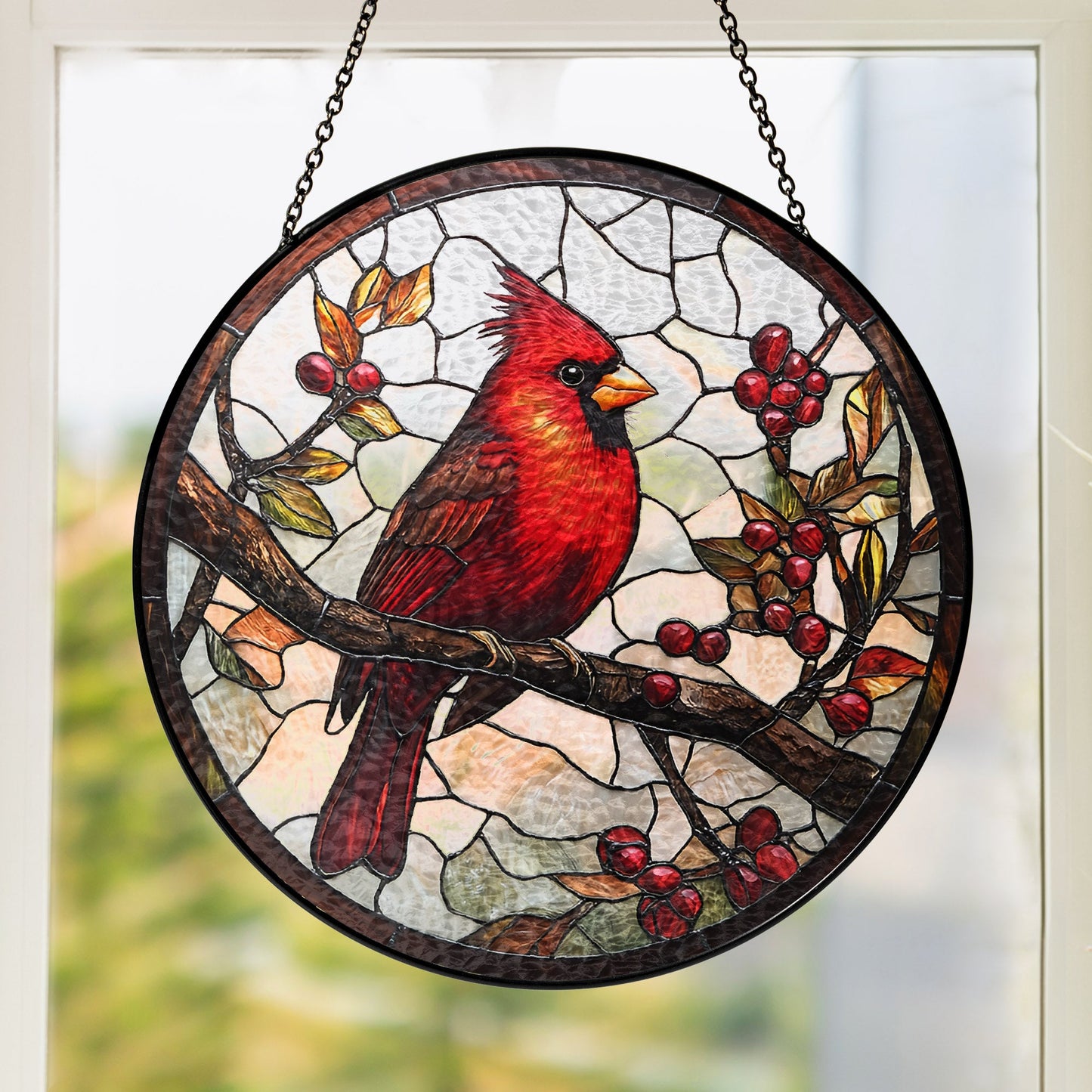 Cardinal Bird Memorial Stained Glass Suncatcher TQN5086BQT