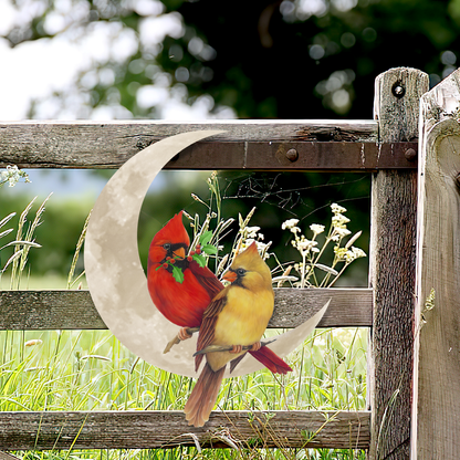 Cardinal Couple On The Moon Hanging Metal Sign QNK1005MSv12