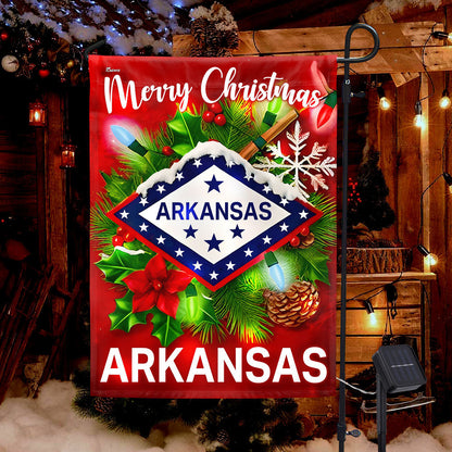 Arkansas Flag Merry Christmas Solar LED Garden Flag TQN4192SF