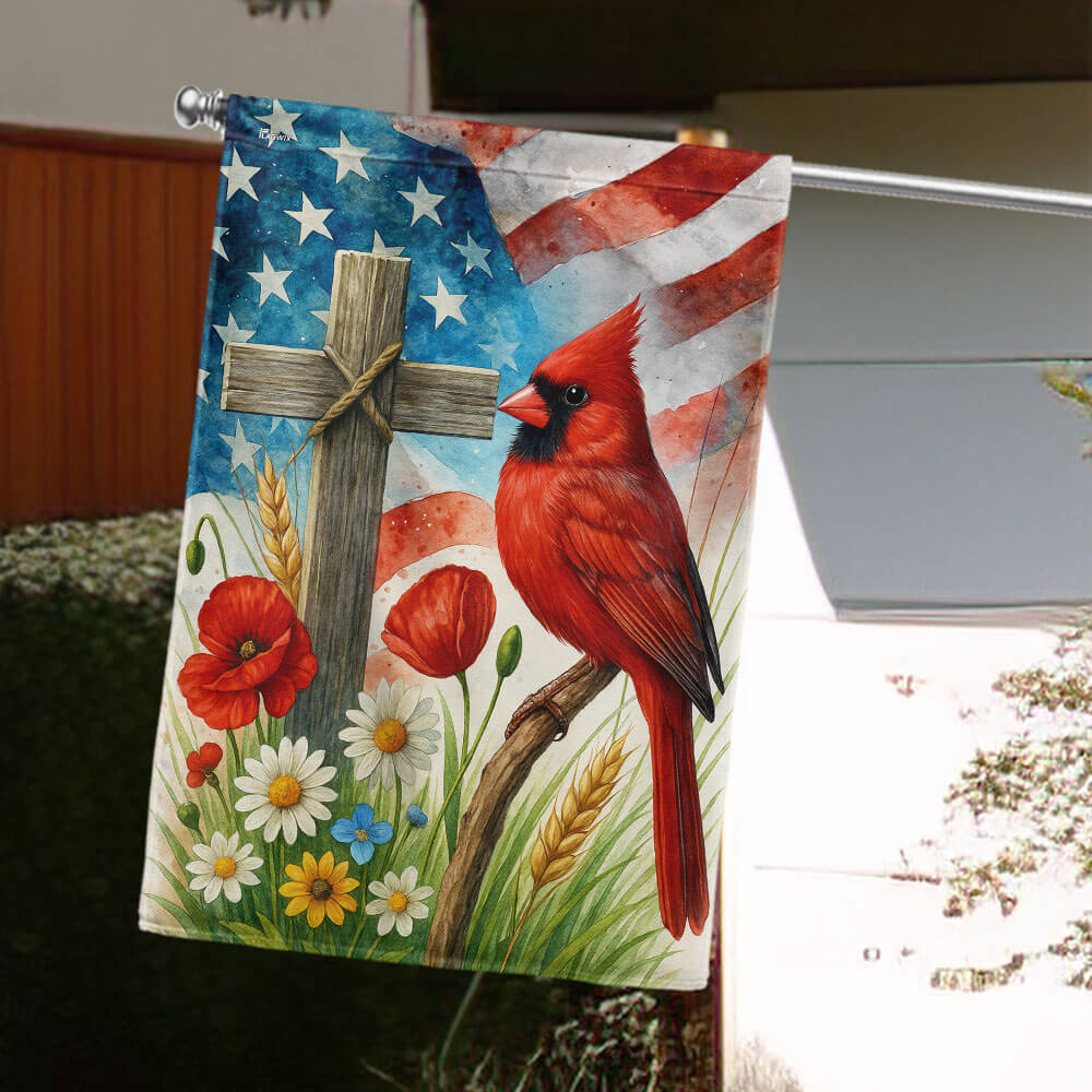 Memorial Cardinal Christian Cross American Flag TPT2709TNB
