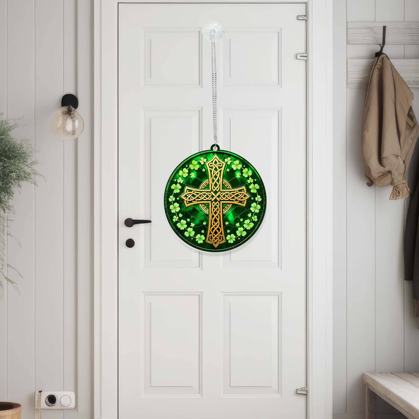 Irish Celtic Cross Shamrock St. Patrick's Day Acrylic Suncatcher Hanging Sign MLN5030AS