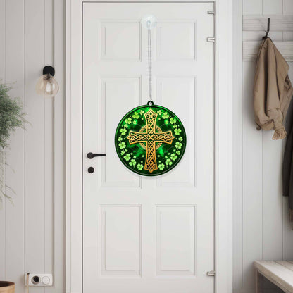 Irish Celtic Cross Shamrock St. Patrick's Day Acrylic Suncatcher Hanging Sign MLN5030AS