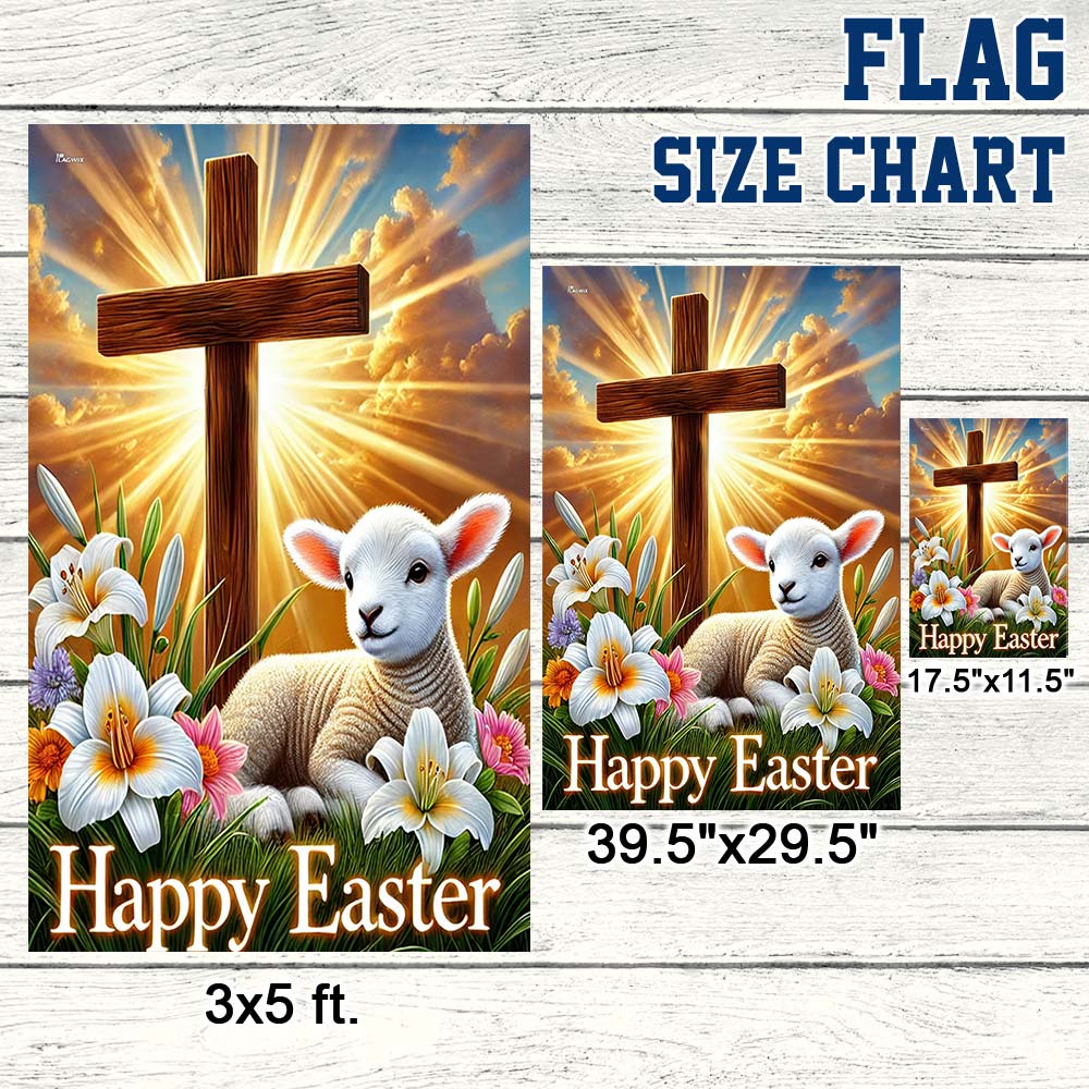 Lamb Christian Cross Happy Easter Flag MLN5158DNV