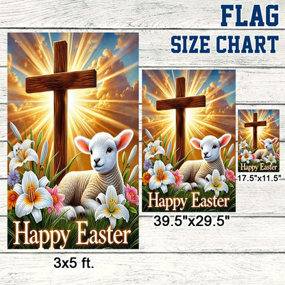 Lamb Christian Cross Happy Easter Flag MLN5158DNV