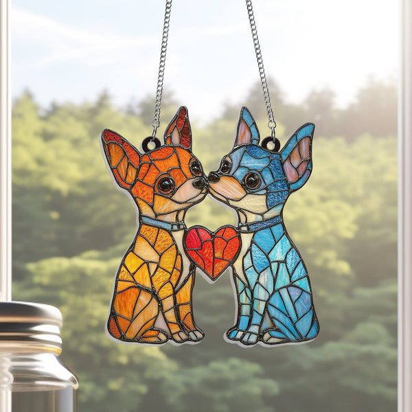 Chihuahua Couple Suncatcher Window Hanging Sign MLN4697AS