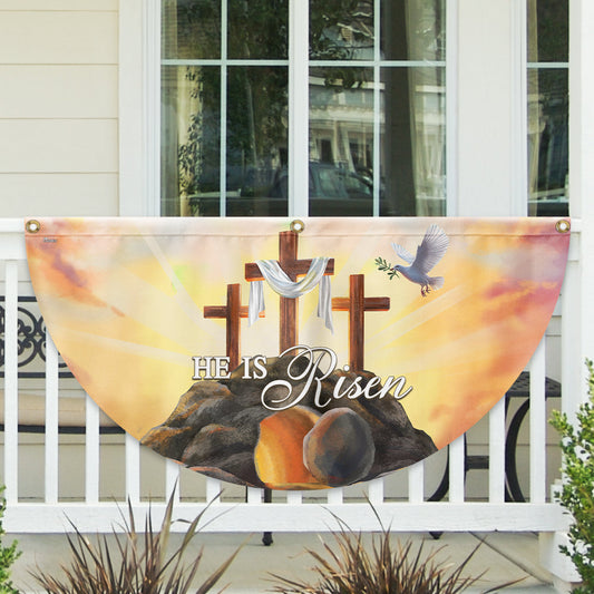 He Is Risen Easter Christian Cross Religious Non-Pleated Fan Flag TQN4961NTH