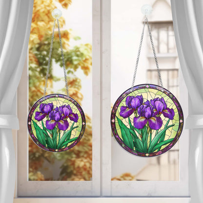 Purple Iris Flower Suncatcher Acrylic Hanging Sign TQN4654AS