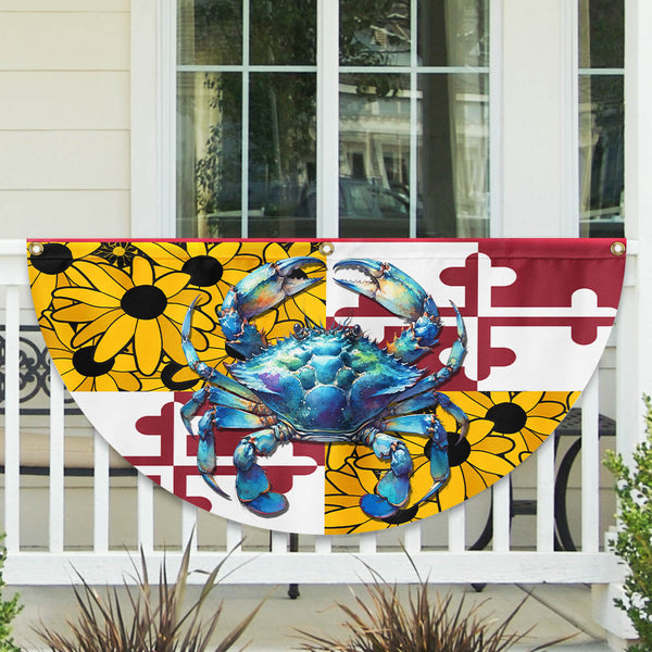 Maryland Blue Crab Black-Eyed Susan Flowers Non-Pleated Fan Flag TQN2810FL
