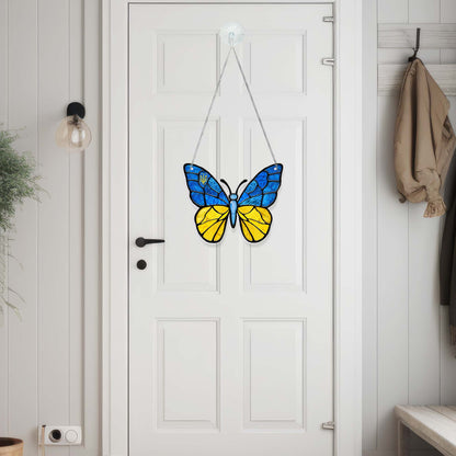 Stand With Ukraine Butterfly Blue Yellow Acrylic Suncatcher Hanging Sign TQN4932LTH