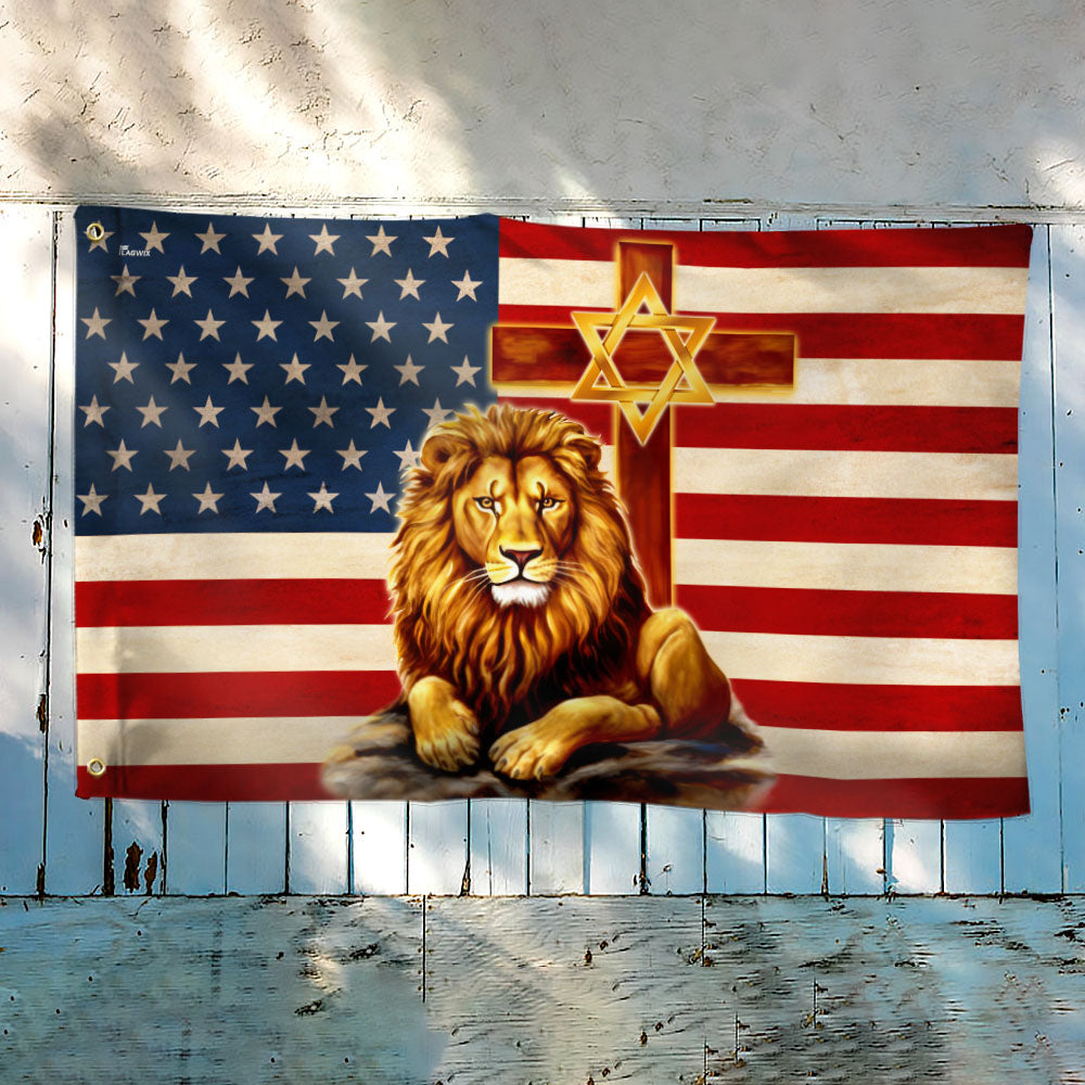 Lion Of Judah Cross Star Of David American Grommet Flag TQN5217TTH