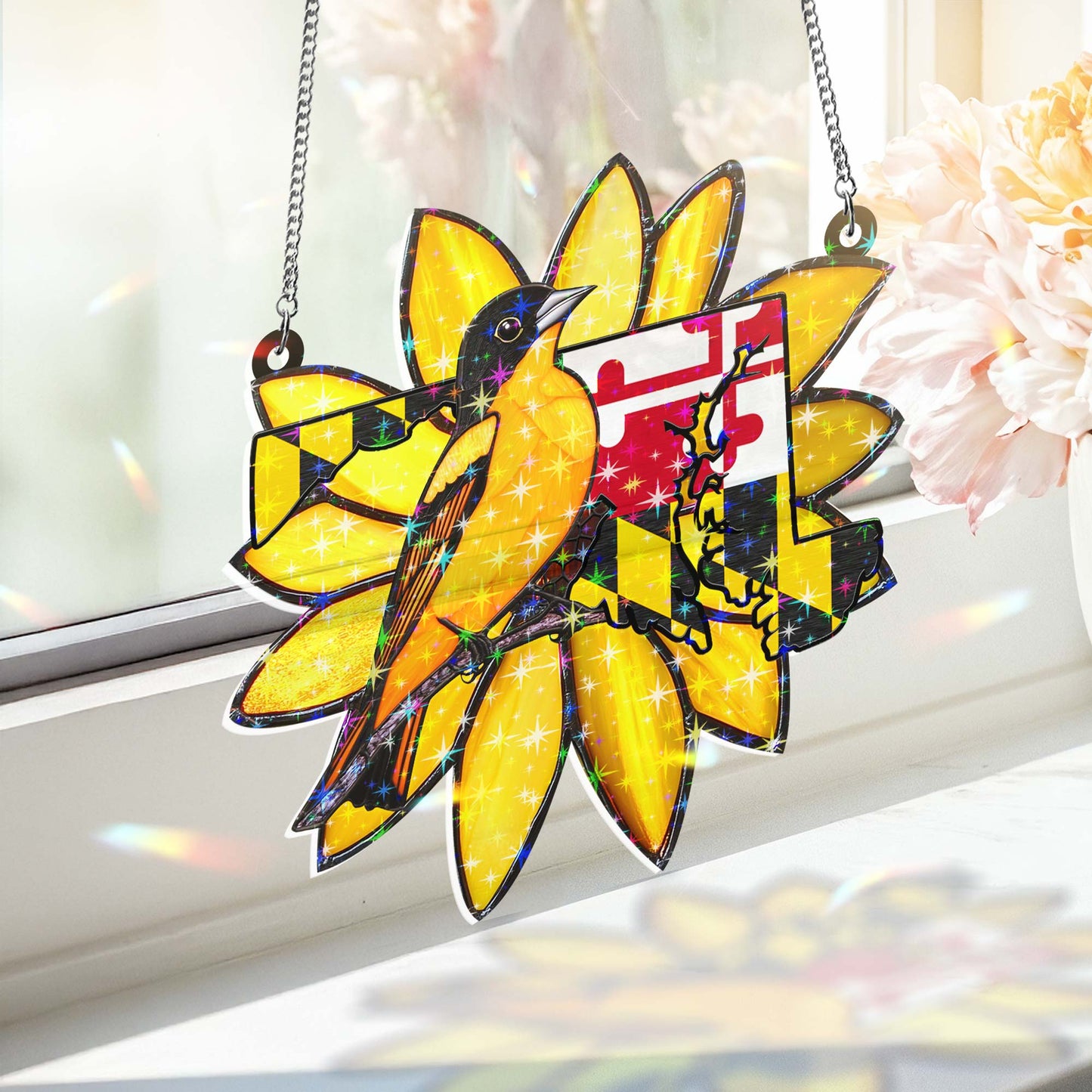 Maryland Baltimore Oriole Bird Hologram Window Hanging VTM1528NGT