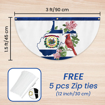 Cardinal and Rhododendron Flower, West Virginia Non-Pleated Fan Flag TPT1858FL