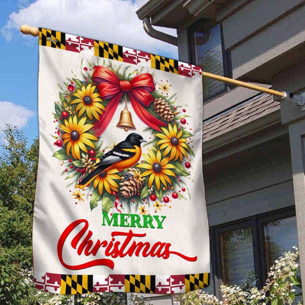 Black-Eyed Susan Christmas Wreath and Baltimore Oriole Maryland Flag TPT1304F