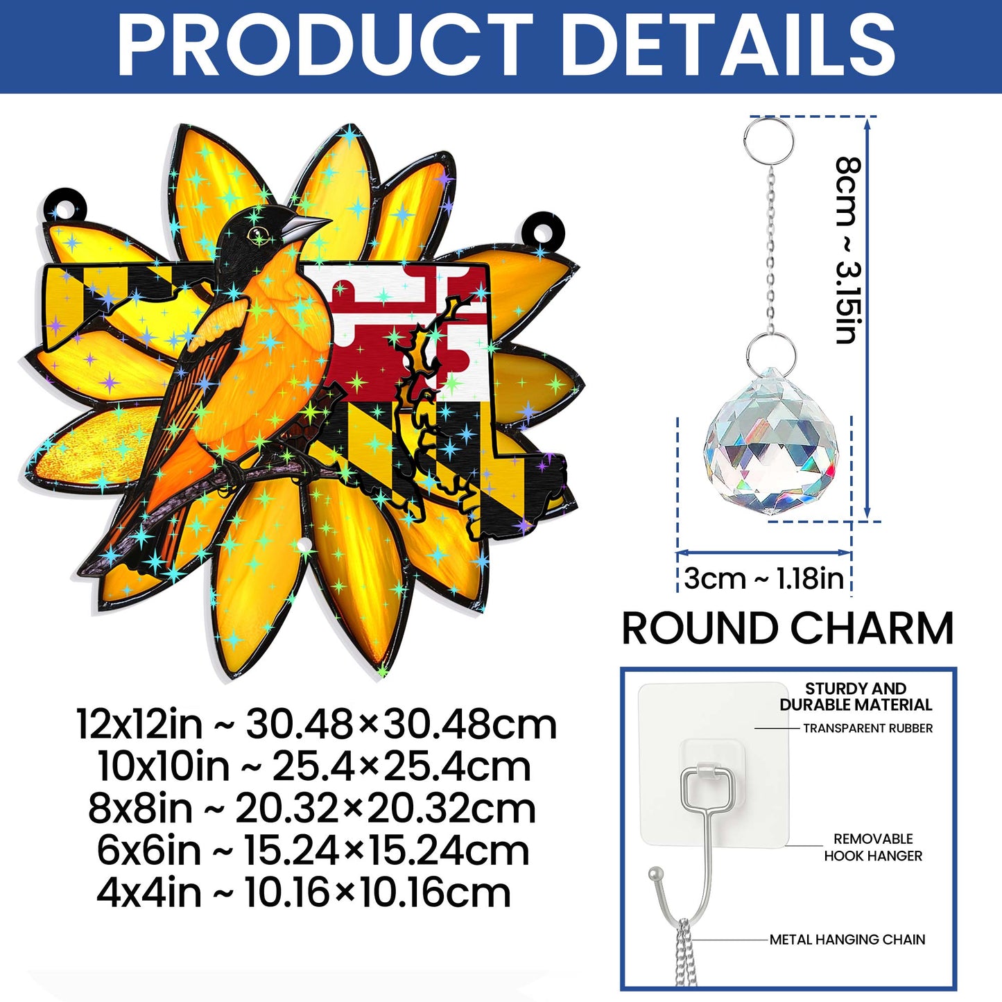 Maryland Baltimore Oriole Bird Hologram Window Hanging VTM1528NGT