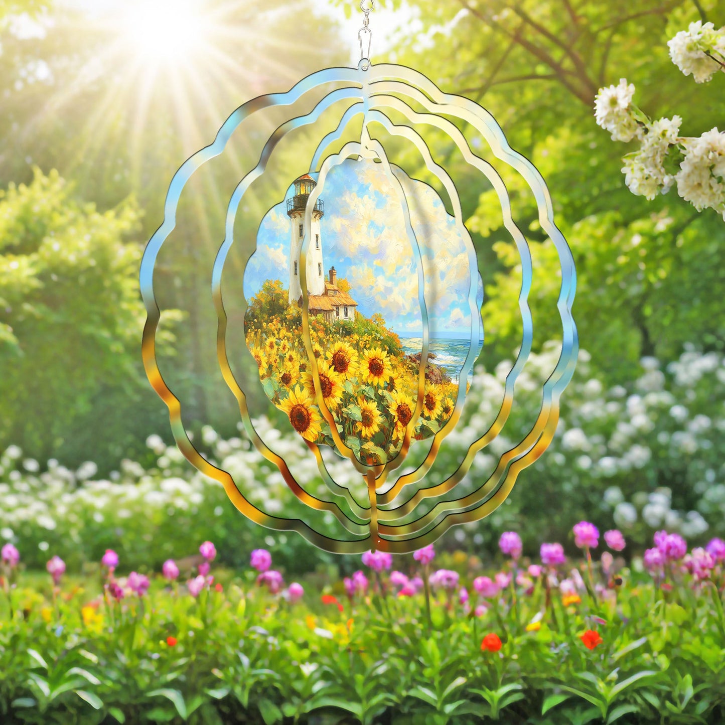 Sunflowers Lighthouse Wind Spinner VTM934WS