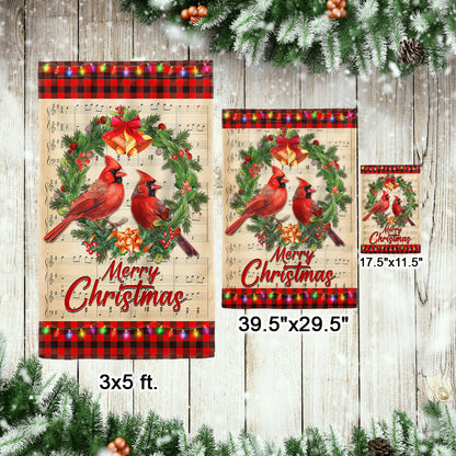 Cardinal Merry Christmas Cardinals in Wreath Flag MLN4099F