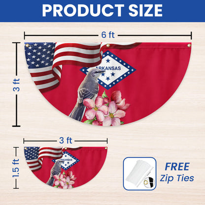 Arkansas State Apple Blossom Flower and Mockingbird Non-Pleated Fan Flag MLN3595FL