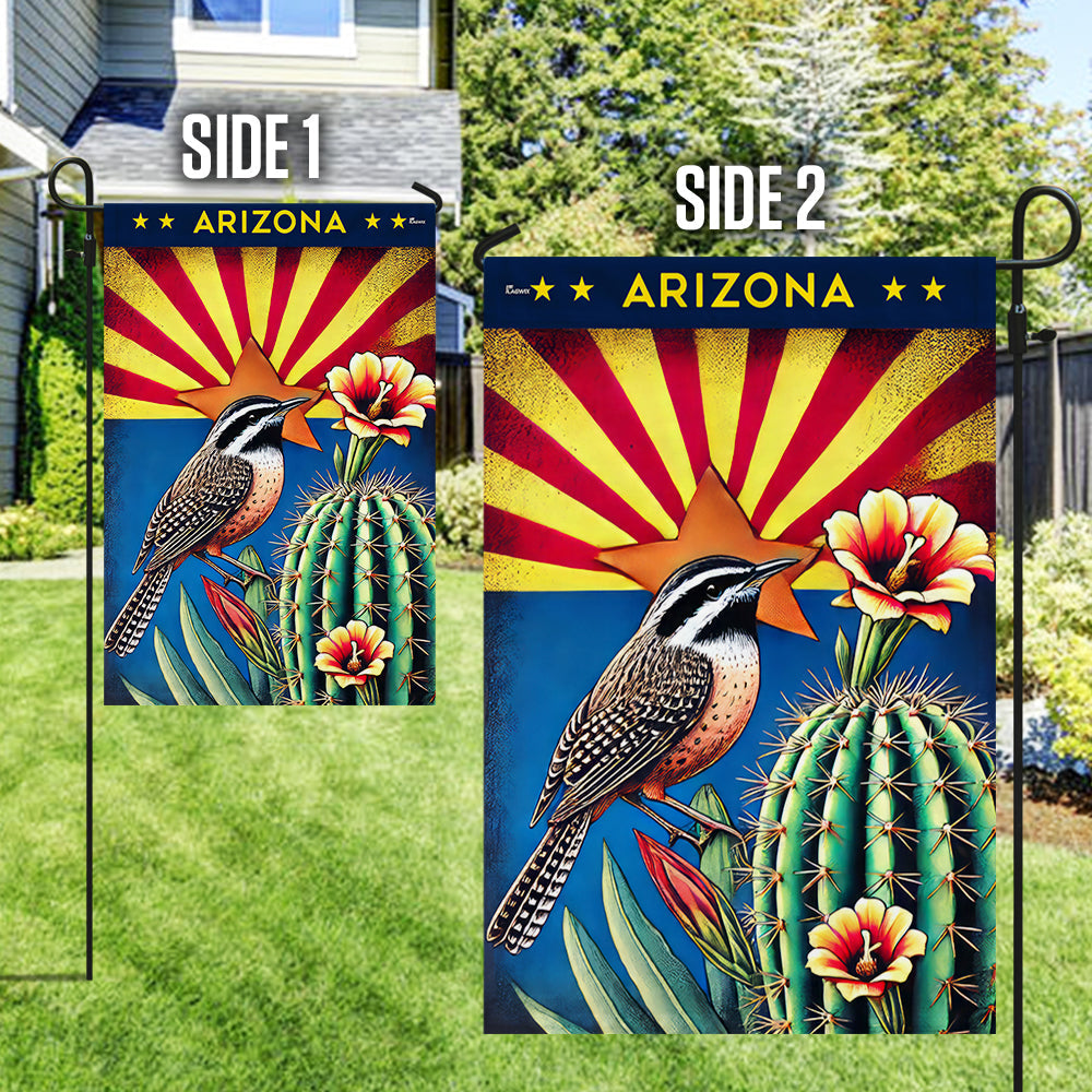 Arizona Cactus Wren and Saguaro Cactus Blossom Flag MLN3478F