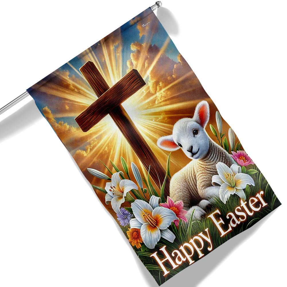 Lamb Christian Cross Happy Easter Flag MLN5158DNV