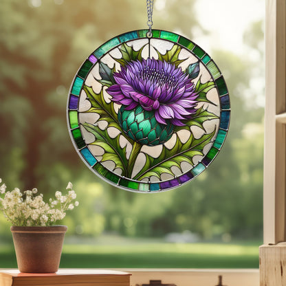 Purple Thistles Flower Suncatcher Acrylic Hanging Sign TQN4663AS