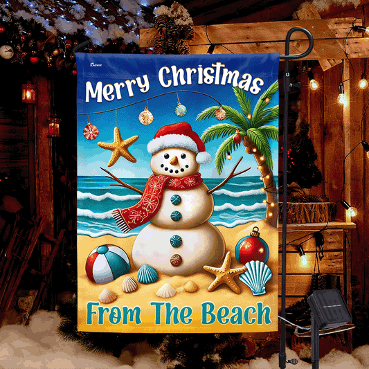 Beach Christmas Snowman  Merry Christmas From The Beach Solar LED Garden Flag MLN4383SF