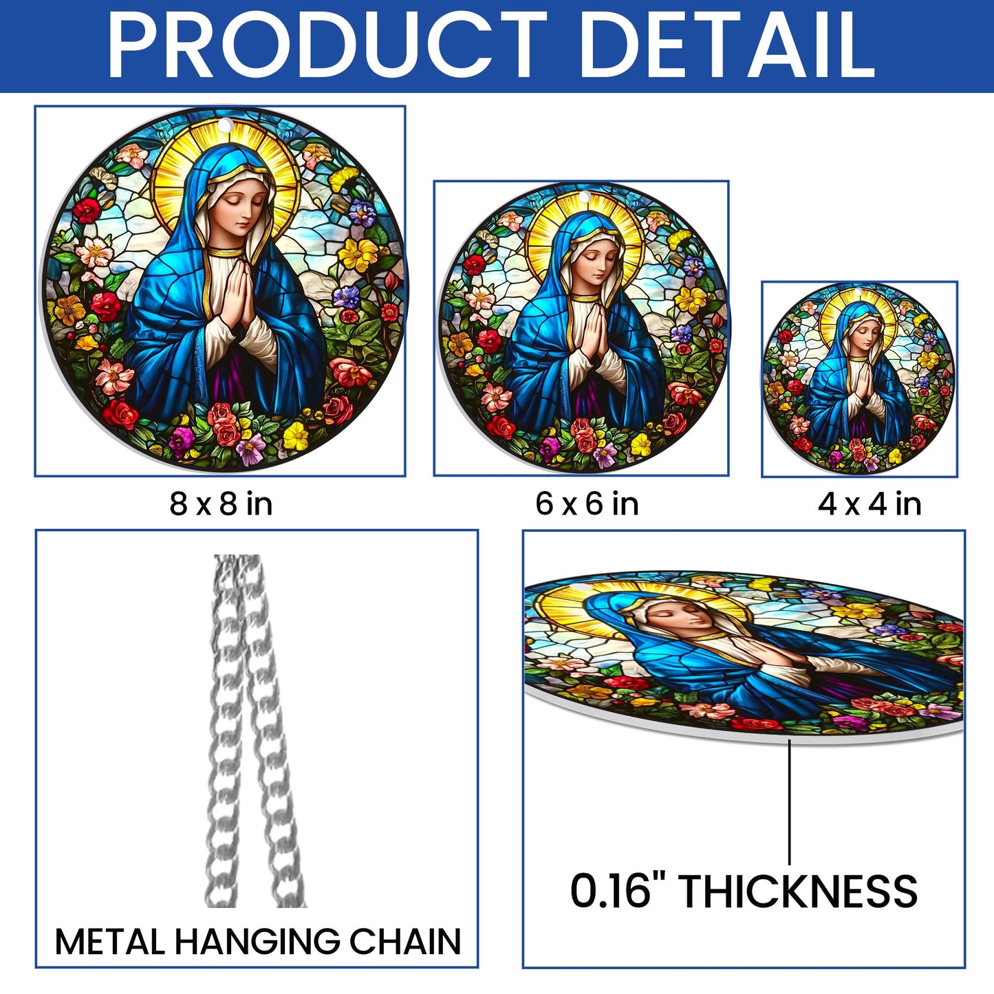 Blessed Virgin Mary Acrylic Suncatcher Hanging Sign VTM976AS