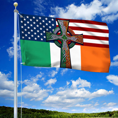 Irish Celtic Knot Cross St. Patrick’s Day Irish American Grommet Flag TPT1539GF