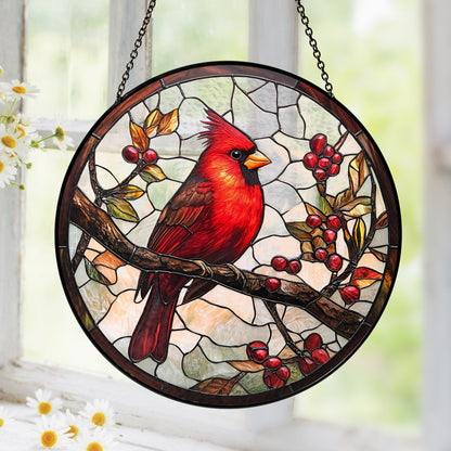 Cardinal Bird Memorial Stained Glass Suncatcher TQN5086BQT