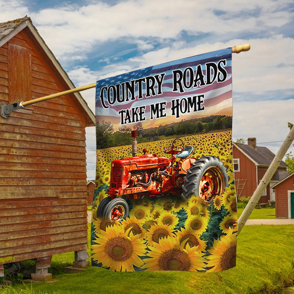 Tractor Farmer Flag Country Roads Take Me Home BNN353F