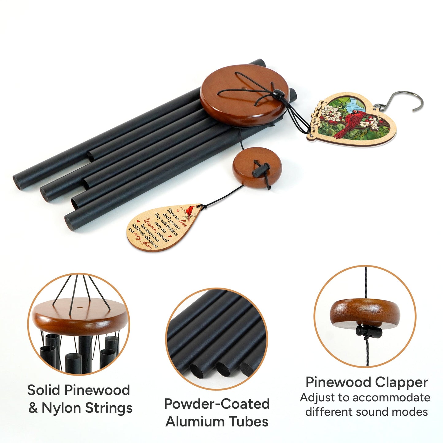 Cardinal Memorial Wind Chimes 32in - Bereavement Gift for Loss of Mom, Dad, or Friend