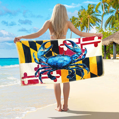 Maryland Blue Crab Coastal Summer Vibes Beach Towel TQN5280HVN